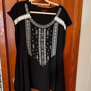 RXB Women's Black Blouse with White Geometric Patterns